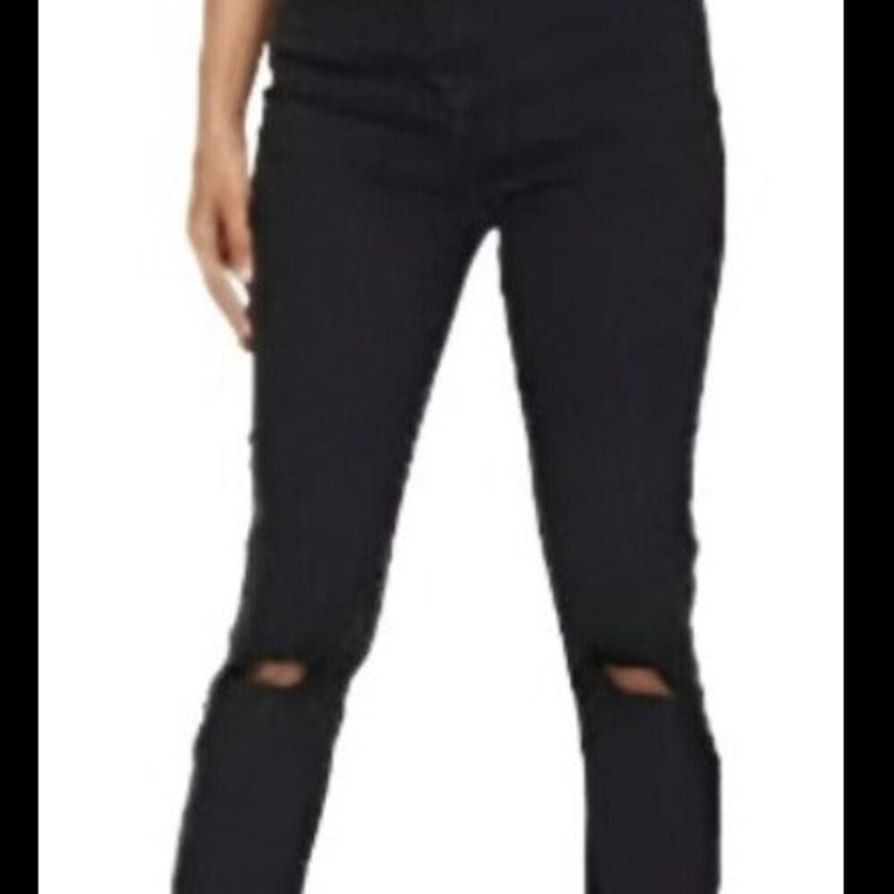 Charcoal Distressed Knee Rip Straight Leg Jeans